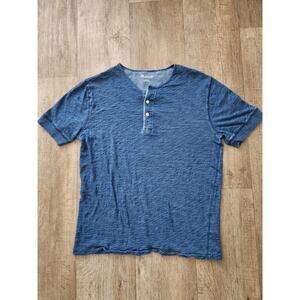 Madewell Womens Heather Blue Button Henley Shirt 100% Cotton Short Sleeve Size M